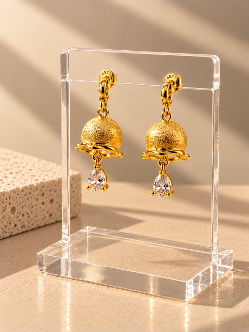 Gold Flower Crystal Earrings